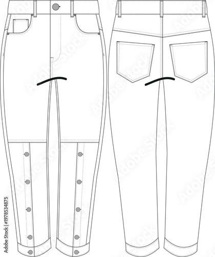 Woman slim button denim jean trouser