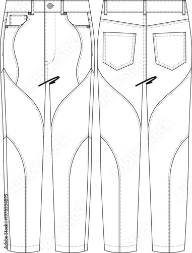 Cut & Sew slim pant jean trouser