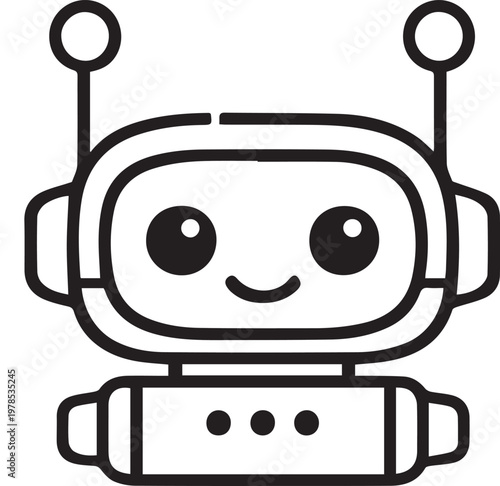  Cute Robot Icon in Minimal Line Style