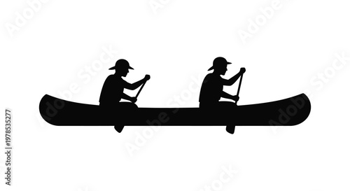 Two people canoeing on water a striking black silhouette high quality