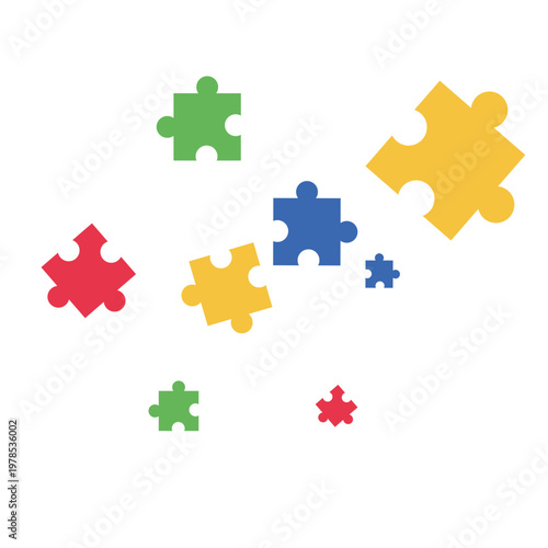 Scattered colorful jigsaw puzzle pieces background
