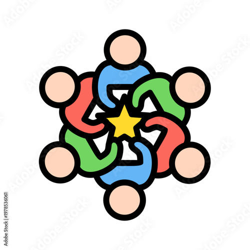 Teamwork community collaboration people around star icon