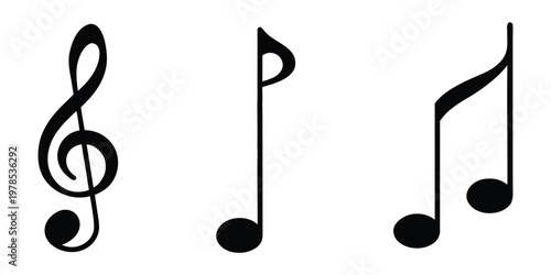 Music notes icons set, Black notes symbol, vector illustration