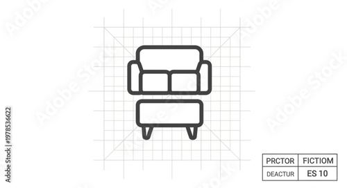 Modern Sofa and Ottoman Line Art Icon.
