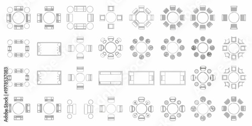 Foto Overhead view of various table shapes and seating arrangements