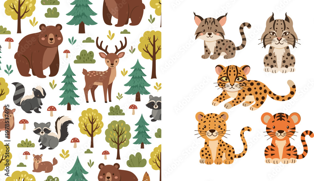 Fototapeta premium Spotted deer in forest wildlife scene with natural greenery background elegant animal standing outdoors realistic nature illustration