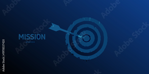 A blue target with a dart hitting the bullseye signifying mission success