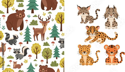 Spotted deer in forest wildlife scene with natural greenery background elegant animal standing outdoors realistic nature illustration