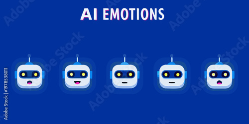 Illustrative depiction of artificial intelligence robots expressing various emotions