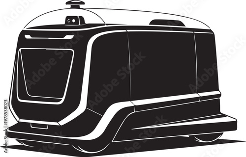 Futuristic Robot, Black Vector Illustration, Autonomous Bot, Service Machine