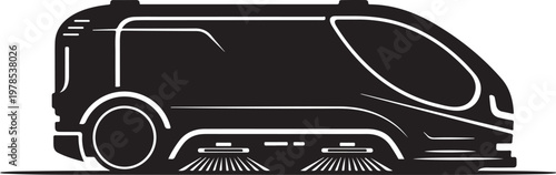 Futuristic Train, Monorail, Vector Transportation Icon, Black and White Illustration