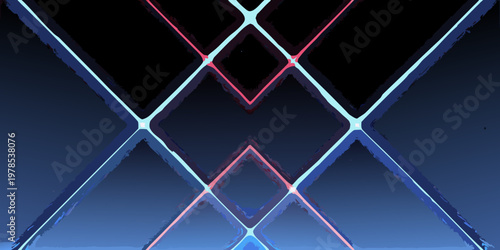Abstract geometric pattern with glowing blue and red diamond shapes