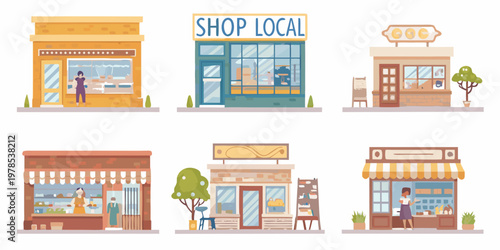 Illustrative storefronts depict a vibrant supportive local shopping street scene