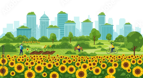 International Sunflower Festival Held in City Park with Green Landscape