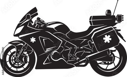 Black and white motorcycle, ambulance bike, emergency vehicle, medical transport