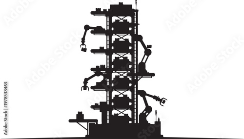 Industrial robotic arms, factory automation equipment, manufacturing machinery, robotics technology