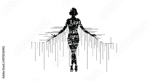 woman with arms outstretched in typographic illustration