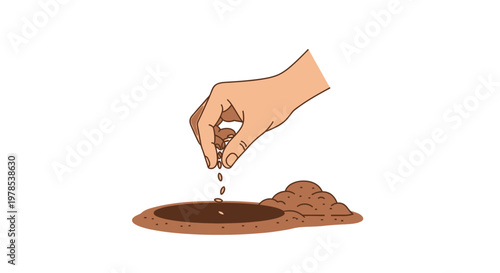 Hand planting seeds in soil with a small pile nearby