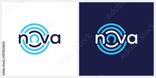 nova logo design, word mark nova logo icon, digital technology symbol icon