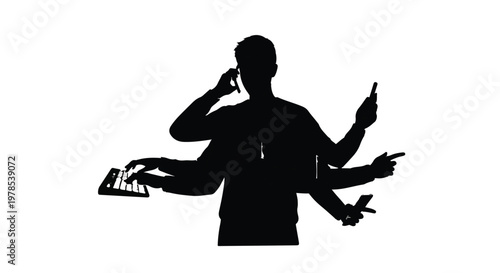 multitasking man silhouette with many hands