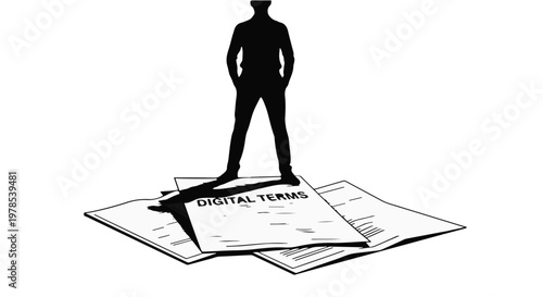 man standing on digital terms and conditions contract