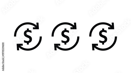 Chargeback vector flat icons, return money sign symbols, refund and payment reversal icons, financial transaction concept, clean vector design elements for online stores, banking services, and fintech