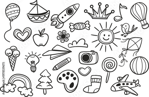 Childish drawing of family in garden under a smiling sun vector