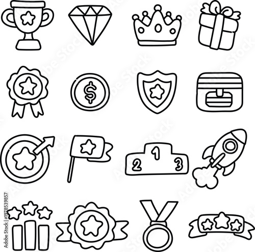 Hand drawn style reward badges and motivational sticker set vector