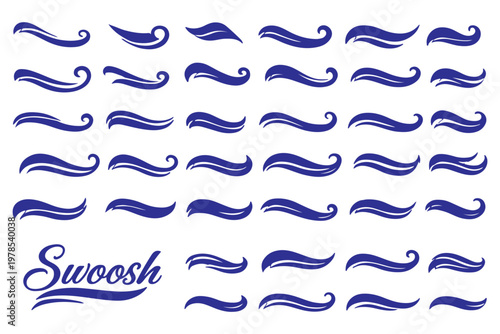 Vector swash swoosh flourish design elements. Curly swish tails and sporty plume swirl logo vector elements for retro banners