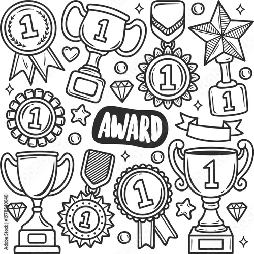 Motivational stickers with trophy stars and award ribbons set vector