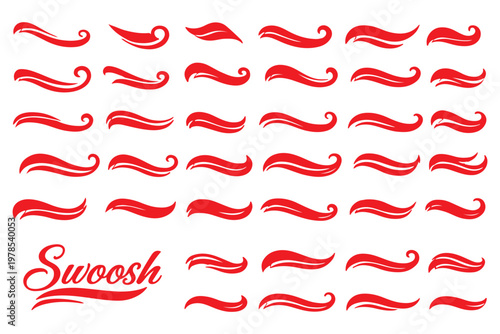 Vector swash swoosh flourish design elements. Curly swish tails and sporty plume swirl logo vector elements for retro banners