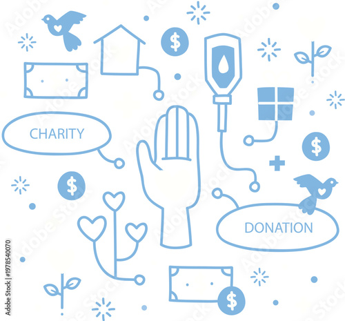 Red and blue sketch icons for blood donor day vector