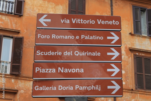 Tourist Direction Signs in Rome, Italy