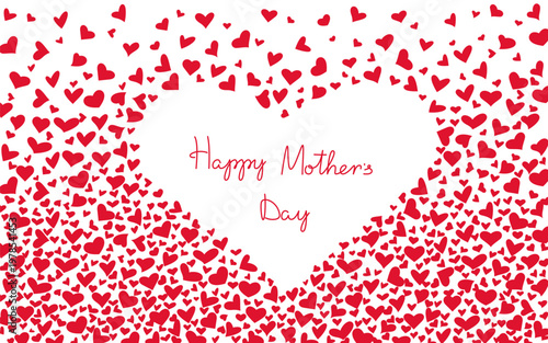 Template for banners, Mother's Day cards with hearts, vector, flat design. Festive bright editable design with text for poster, web page, hand-drawn