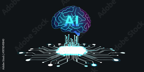 Artificial intelligence concept a glowing brain connected to circuitry