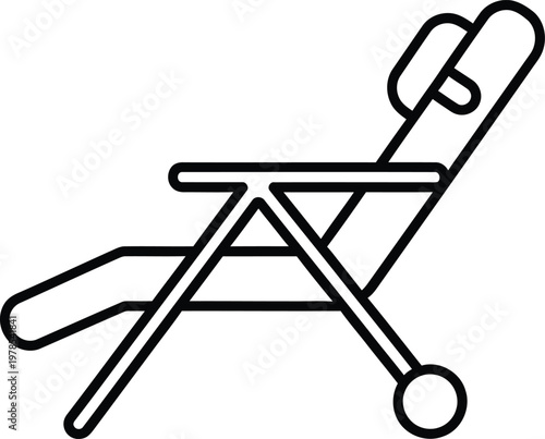 Simple line drawing of a reclining wheelchair with footrests