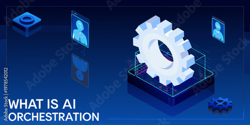 Abstract illustration of artificial intelligence orchestration with geometric shapes