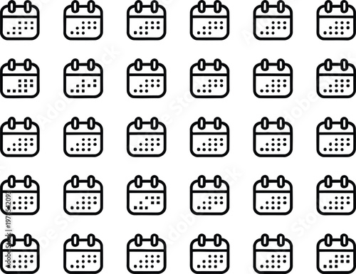 Black and white calendar icons pattern on white background