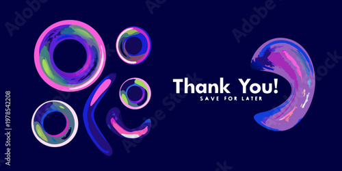 Abstract colorful shapes and text reading thank you on dark background