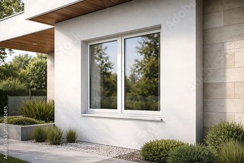 Modern House Architectural Mockup with Minimalist White PVC Window
