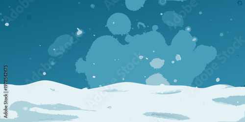 Snowy landscape with animal paw prints in the foreground