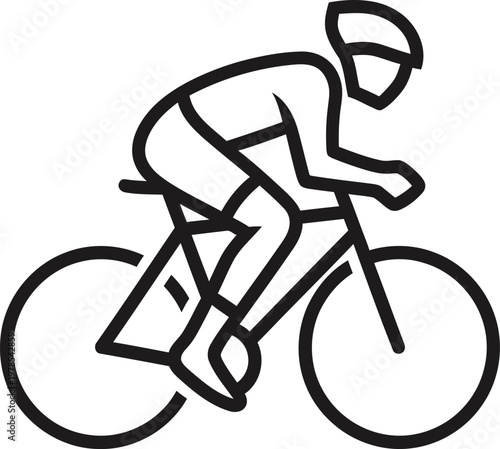 This dynamic line art illustration captures a determined cyclist actively engaged in riding a bicycle, showcasing the essence of outdoor sport, fitness, and healthy living.