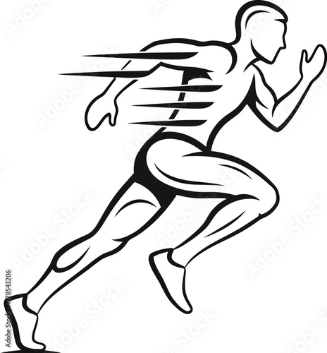 Dynamic outline illustration of a powerful man running with incredible speed, representing athleticism, progress, and quick movement toward a goal.