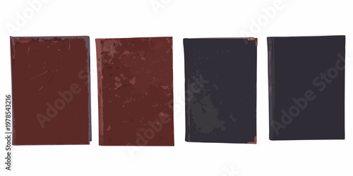 Four rectangular objects in varying shades of red and black