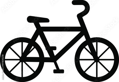Silhouette of a simple bicycle with large wheels and curved handlebars