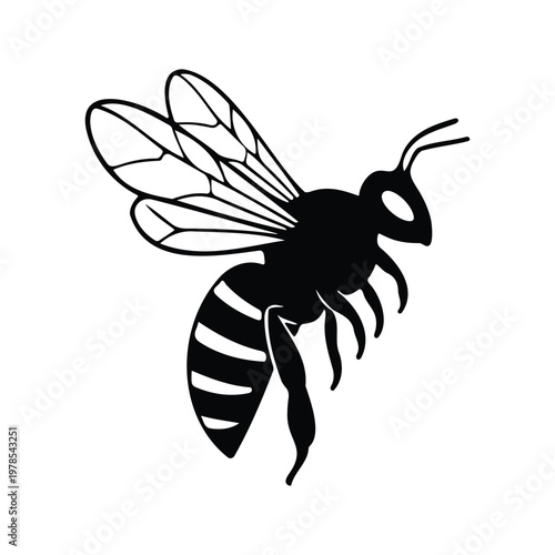 Honey bee black silhouette vector illustration