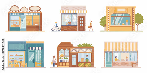 Colorful storefronts depict a charming street with small businesses