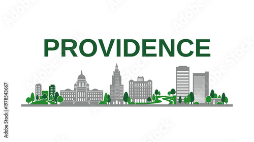 Providence Rhode Island city skyline with landmarks and text isolated vector illustration