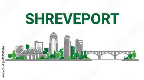 Shreveport Louisiana city skyline landmarks isolated on white background vector illustration