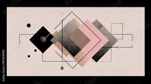 Geometric abstract composition with shapes and lines on beige background